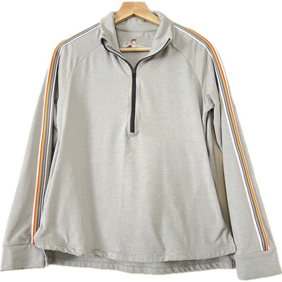 Marine Layer Kerri Quarter Zip Raglan Rainbow Stripe Trim Small Gray Wicking - Picture 5 of 7